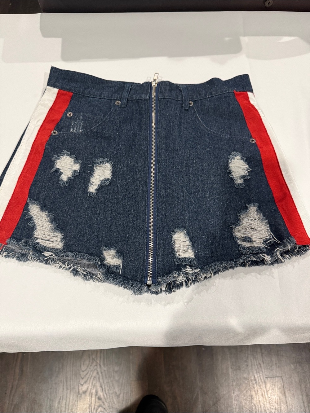 En Creme Dark Indigo Denim Skirt with Cream Label